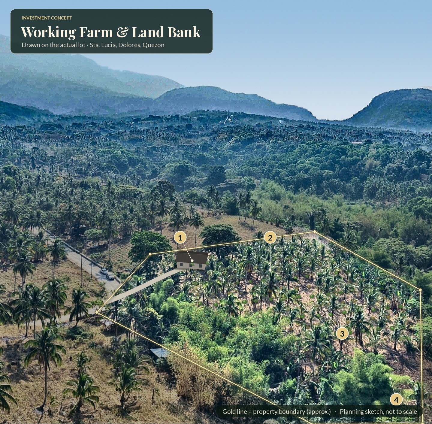 Working Farm & Land Bank: concept drawn on the actual lot photo