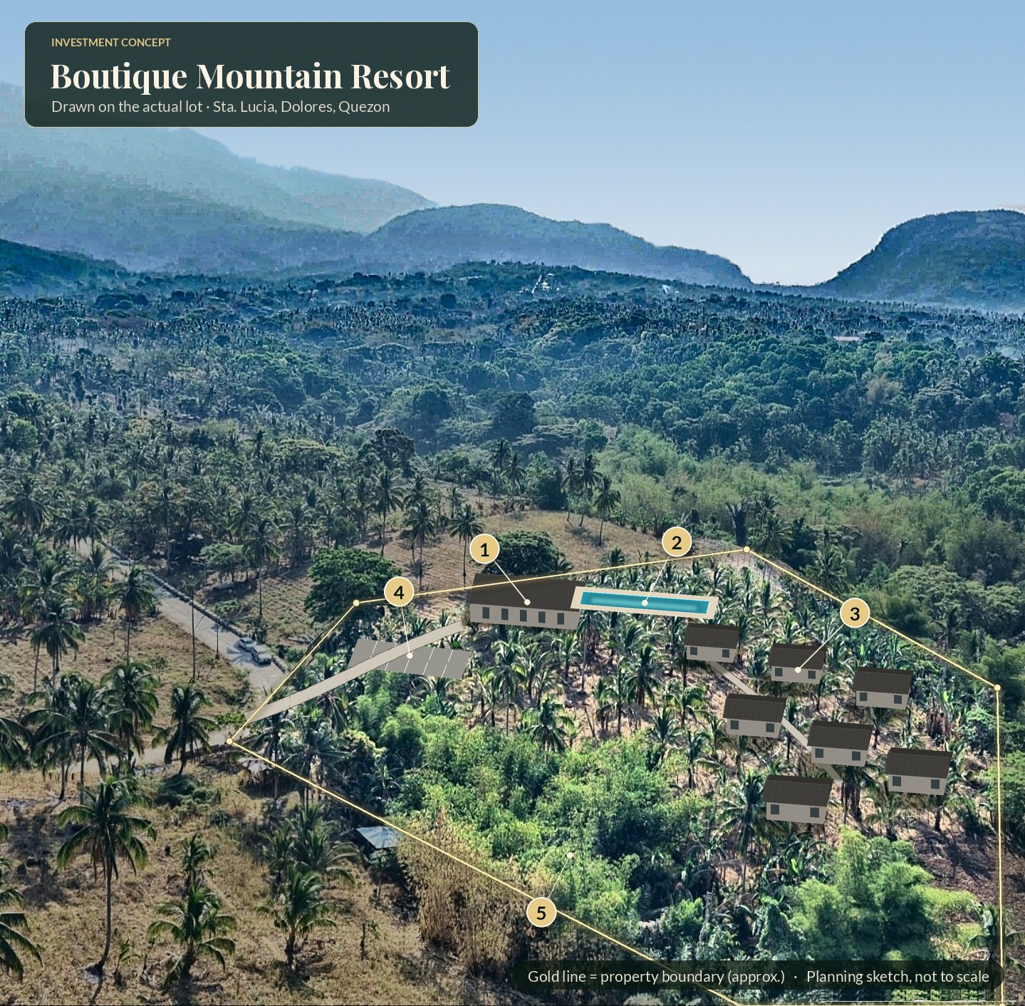 Boutique Mountain Resort: concept drawn on the actual lot photo